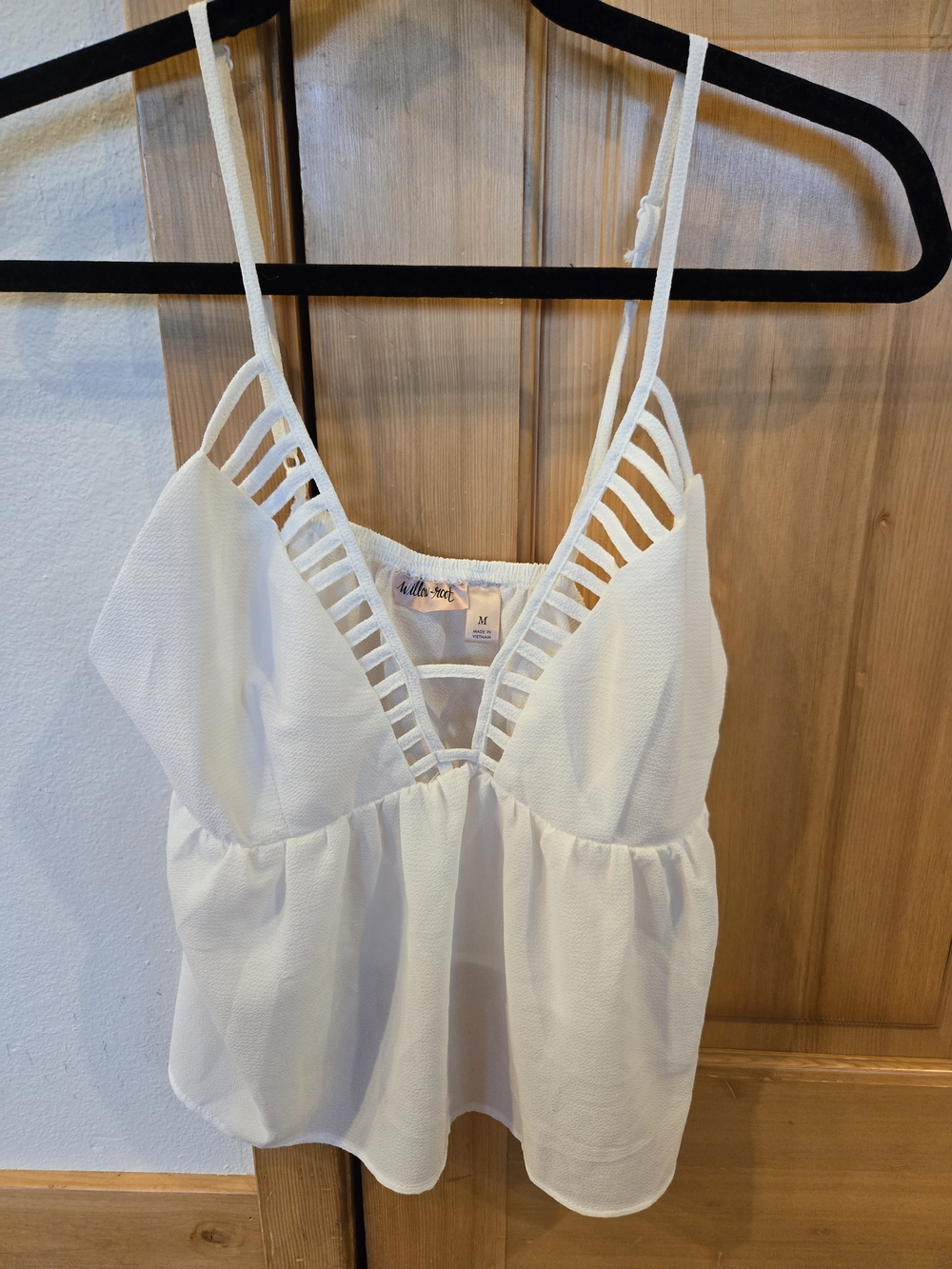Women’s White Strappy V-Neck Peplum Tank Top
